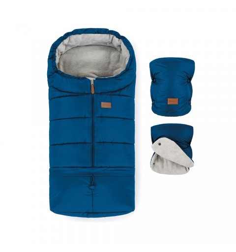 Petite&Mars Jibot + Jasie - Komplet zimowy śpiworek + rękawiczki do wózka | Ocean Blue